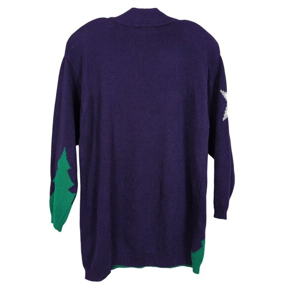 Vintage IB Diffusion Sport Christmas Purple Sweater L Santa Claus Beaded 90s - Picture 2 of 16